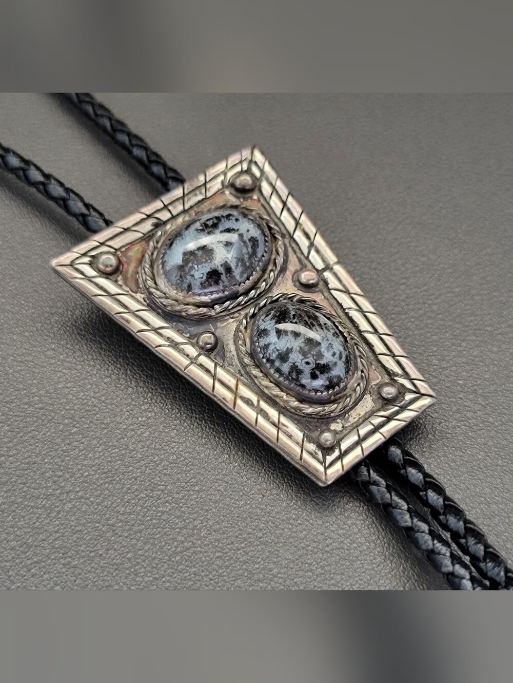 Handcrafted Sterling Silver Artisan Bolo Tie  WP Hallmark | Unique Natural Stone